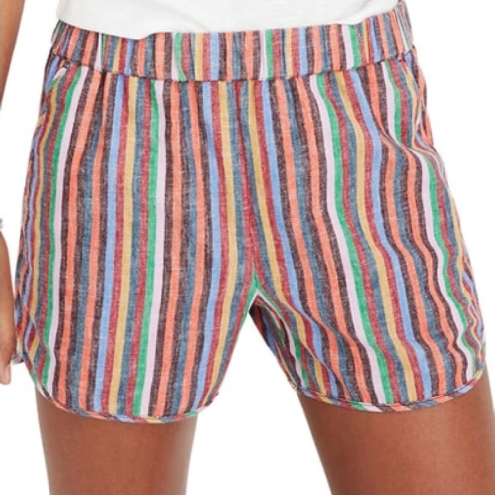 Madewell Pull-on Linen Shorts in Rainbow Stripes